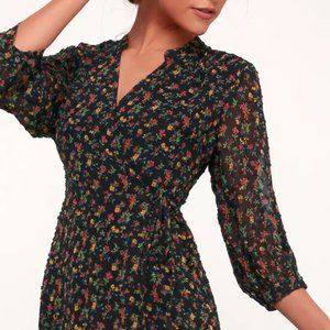 Black Floral Midi Wrap Dress